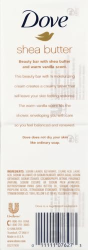 Dove Shea Butter Beauty Bar Soap 8 Count, Cleanser, 3.75 oz I beauty bar