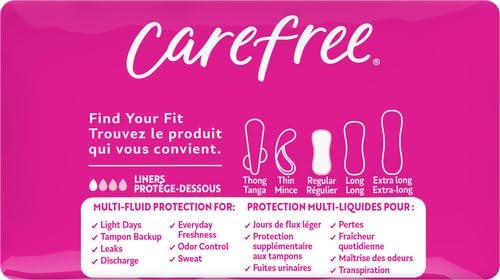 Carefree Panty Liners for Women – Regular, Unscented, Individually Wrapped, 54 Count