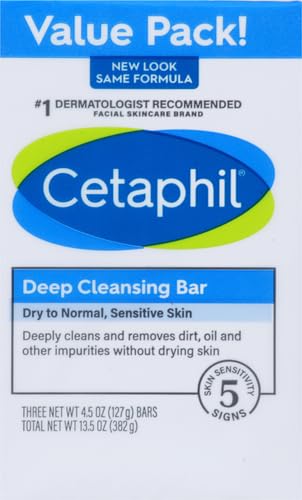 Cetaphil Deep Cleansing Face & Body Bar Soap, Sensitive Skin Care, 3ct