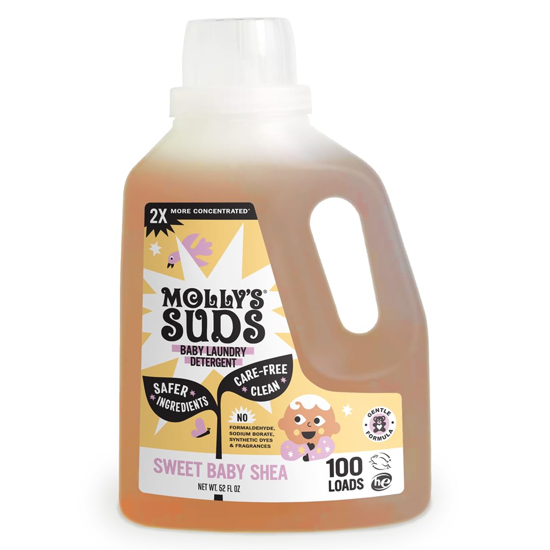 Molly's Suds Baby Liquid Laundry Detergent | Removes Formula, Poop & Spit-Up Stains | Extra Gentle for Infants, Babies, Toddlers (Fragrance Free, 100 Loads)