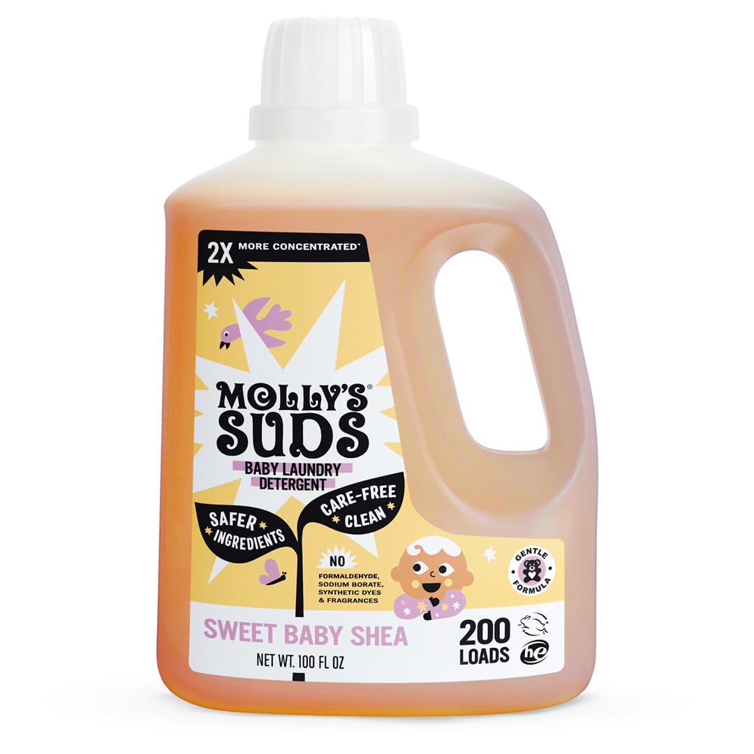 Molly's Suds Baby Liquid Laundry Detergent | Removes Formula, Poop & Spit-Up Stains | Extra Gentle for Infants, Babies, Toddlers (Fragrance Free, 100 Loads)