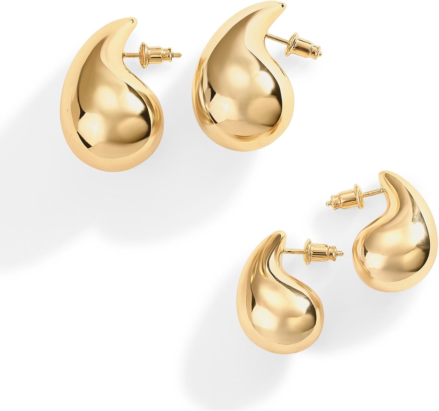 PAVOI 14K Gold Plated 925 Sterling Silver Post Teardrop Chunky Hoop Earrings - Lightweight Drop Earrings for Women - Designer Earring Trendy Jewelry