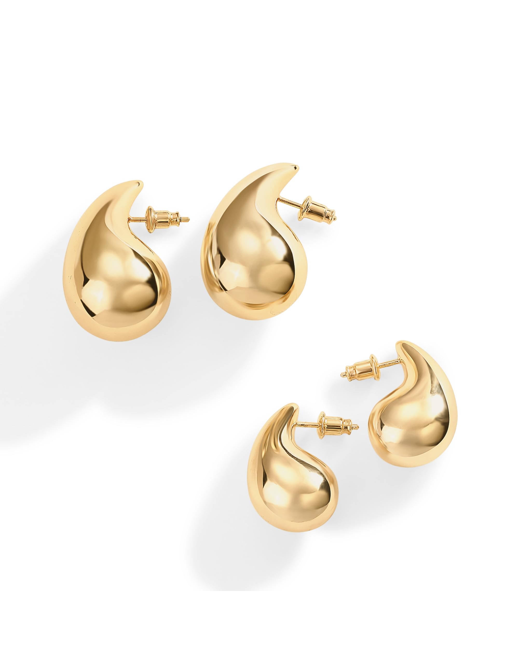 PAVOI 14K Gold Plated 925 Sterling Silver Post Teardrop Chunky Hoop Earrings - Lightweight Drop Earrings for Women - Designer Earring Trendy Jewelry