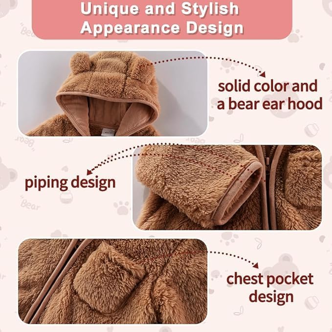 AiWMGL Newborn Baby Bear Outfit With Fold-Over Mittens and Footies Girls Boys Winter Fleece Clothes Hooded Romper Snowsuit