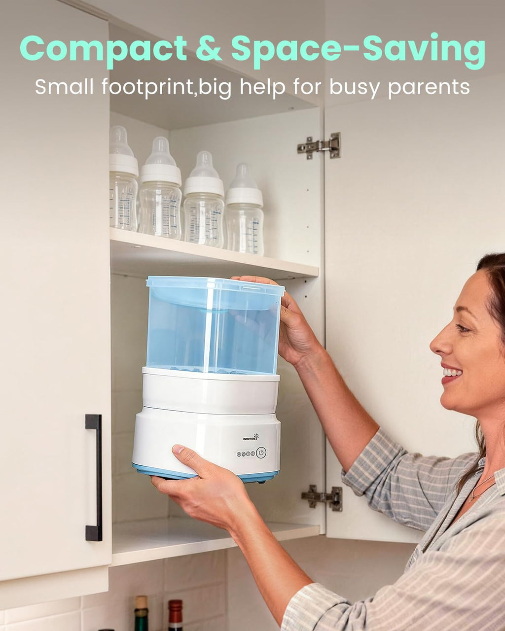 Grownsy Compact Baby Bottle Sterilizer and Dryer with Fast Sanitization