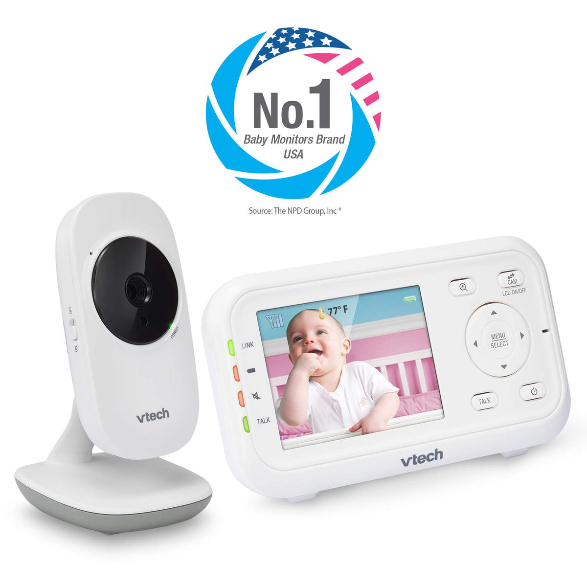 VTech Baby Monitor No WiFi – 19Hr Video Battery, 1000ft Range, Night Vision, Two-Way Talk, Temperature Sensor, Sound-Activated Screen, Lullabies | VM819