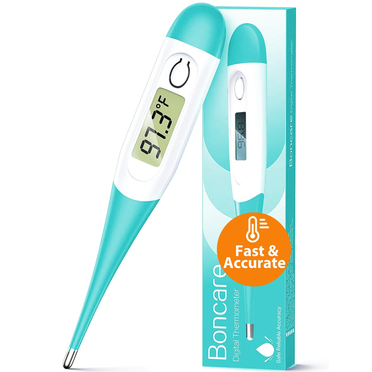 Boncare 10 Seconds Oral Thermometer for Adults and Kids, Light Blue