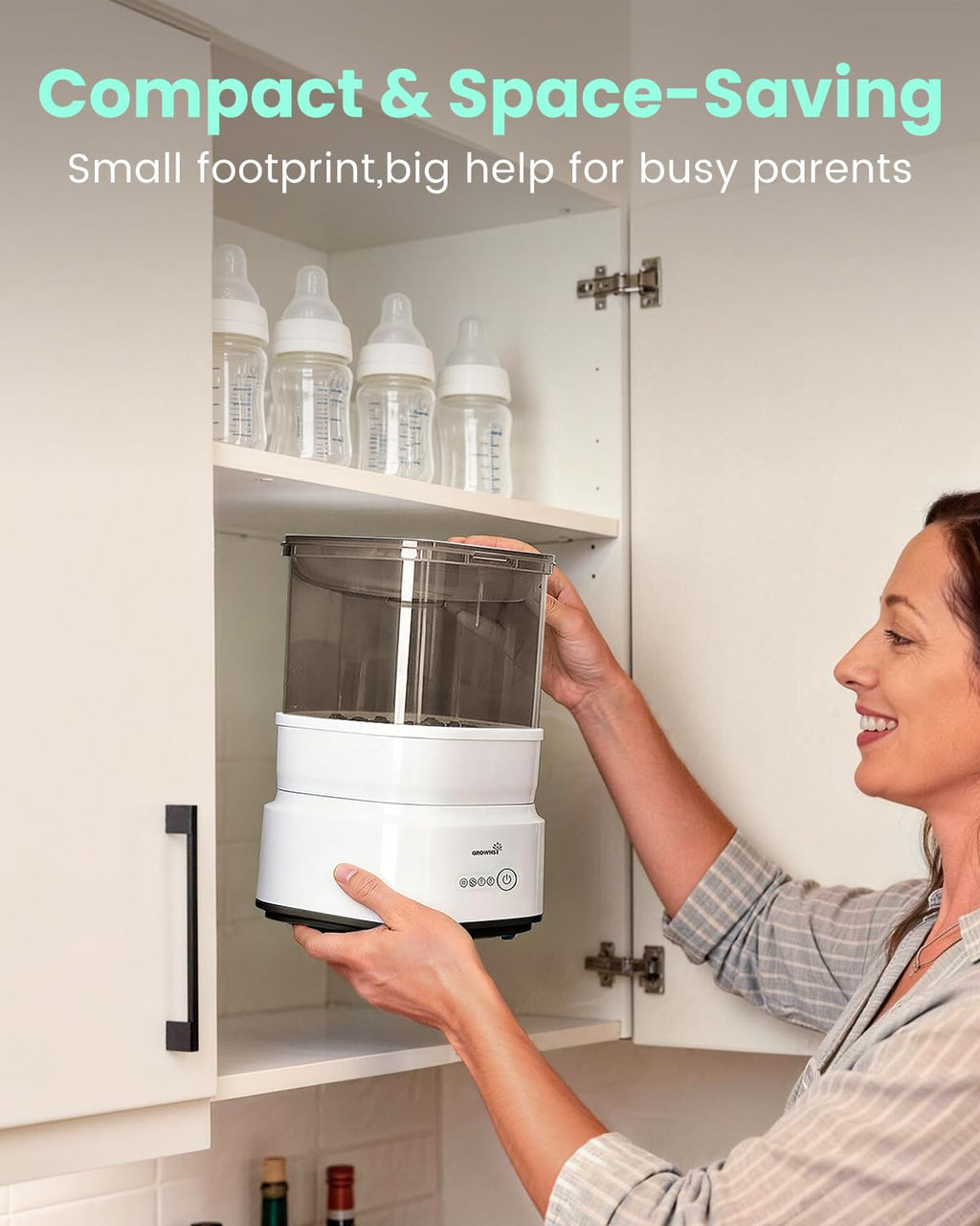 Grownsy Compact Baby Bottle Sterilizer and Dryer with Fast Sanitization