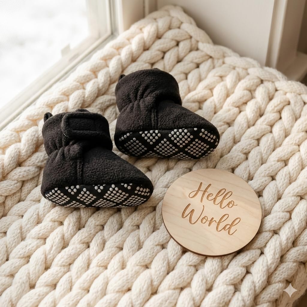 Pro Goleem Fleece Baby Booties, Warm Cozy Baby Slippers, Stay On Sock Shoes, Easy to Put on, Unisex Baby Gifts, Soft Non-Slip Adjustable Newborn Boots for Boys and Girls