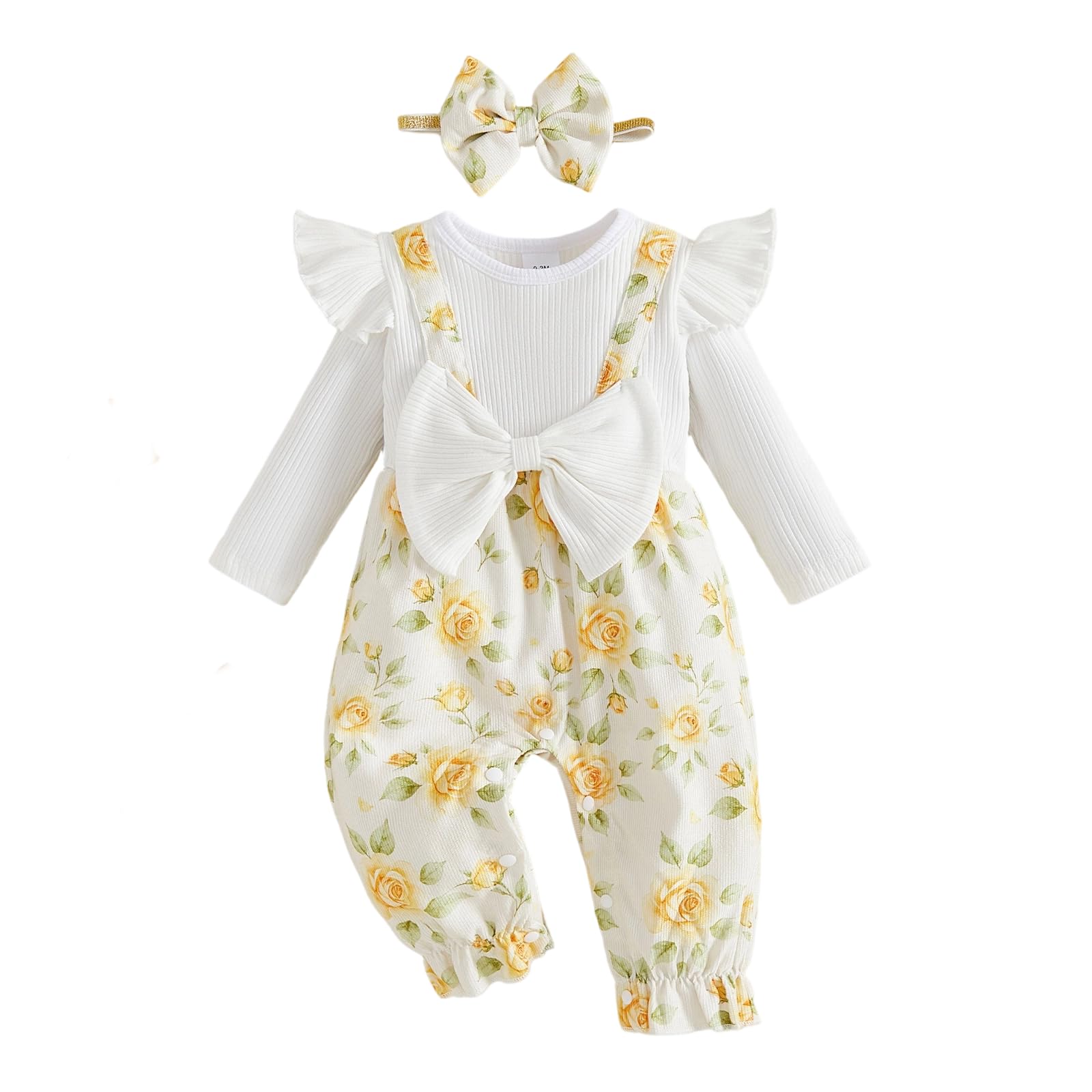 YINGISFITM Newborn Baby Girl Clothes Floral Romper Fack Two Piece Jumpsuit