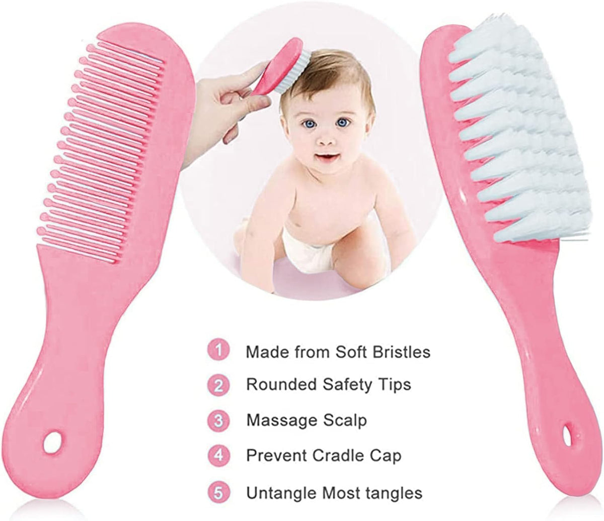 Baby Grooming Kit – Infant Safety Care Set with Hair Brush, Comb, Nail Clipper & Nasal Aspirator, Newborn Essentials (Pink)