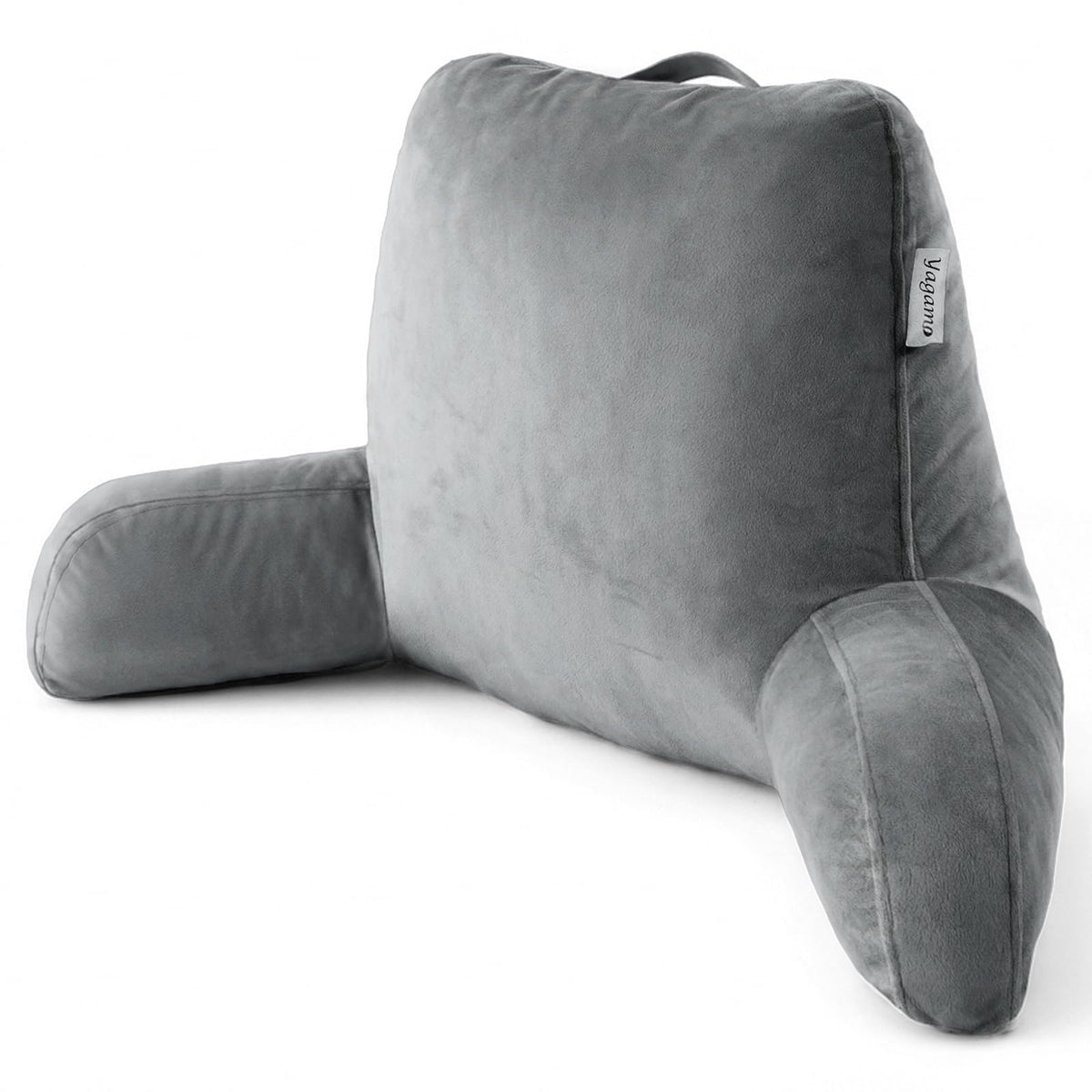 Reading Pillow with Adjustable Memory Foam,Adult Backrest with Arms, Back Pillow for Sitting in Bed with Washable Cover- Large, Gray