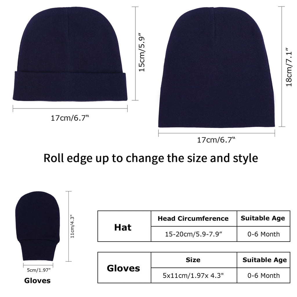BQUBO Baby Hats and Mittens Infant Cotton Beanie Gloves No Scratch Set Newborn Hospital Hat for Boys Girls