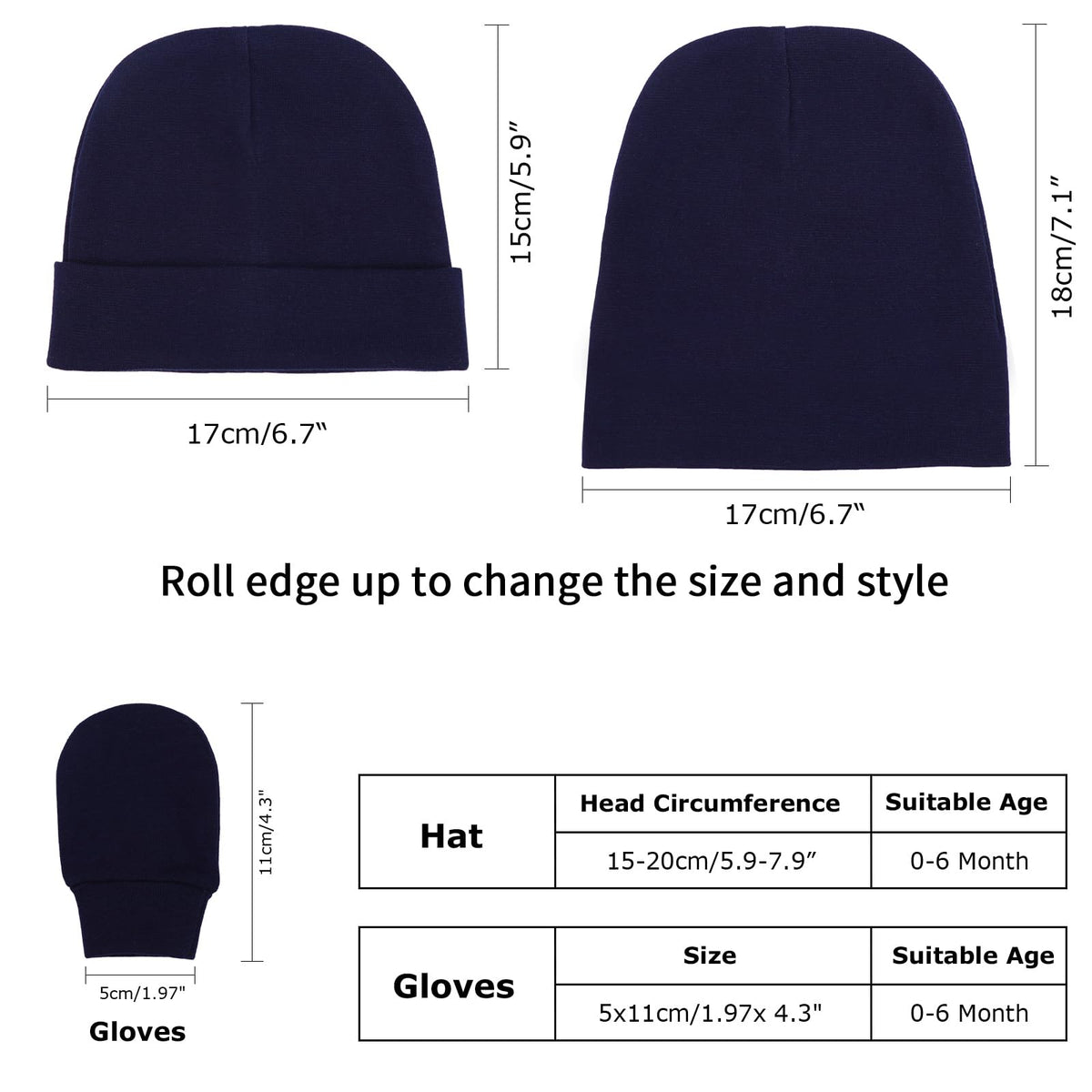 BQUBO Baby Hats and Mittens Infant Cotton Beanie Gloves No Scratch Set Newborn Hospital Hat for Boys Girls