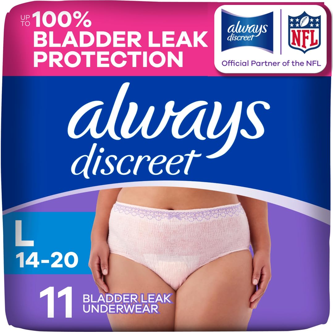 Always Discreet Adult Diapers for Women, Incontinence Underwear, Postpartum Essentials, Disposable Briefs, Max Absorbency, Bladder Leak Protection, Small/Medium, 32ct