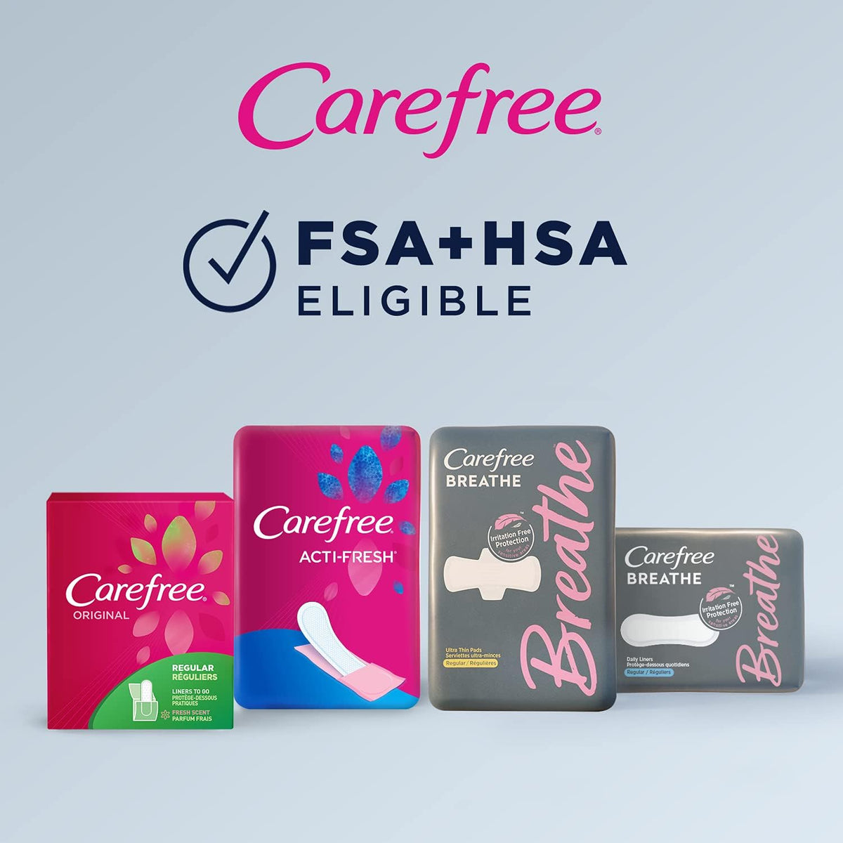 Carefree Panty Liners for Women – Regular, Unscented, Individually Wrapped, 54 Count