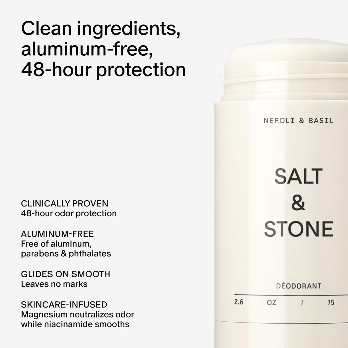 Salt & Stone Aluminum-Free Deodorant, Women & Men Black Rose & Oud 2.6 oz