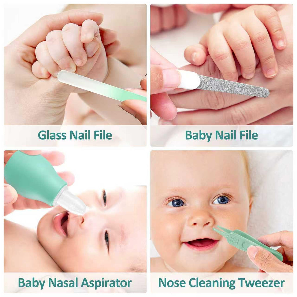 Baby Grooming Kit, Infant Safety Care Set with Hair Brush Comb Nail Clipper Nasal Aspirator,Baby Essentials Kit for Newborn Girls Boys (Grey White)