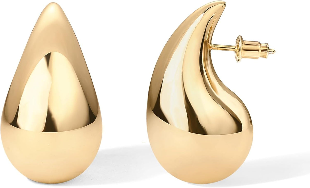PAVOI 14K Gold Plated 925 Sterling Silver Post Teardrop Chunky Hoop Earrings - Lightweight Drop Earrings for Women - Designer Earring Trendy Jewelry