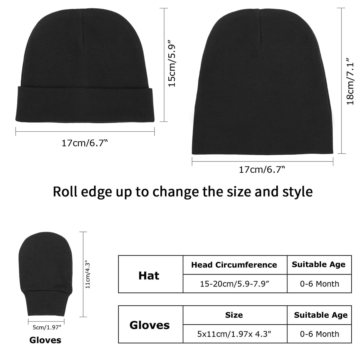 BQUBO Baby Hats and Mittens Infant Cotton Beanie Gloves No Scratch Set Newborn Hospital Hat for Boys Girls