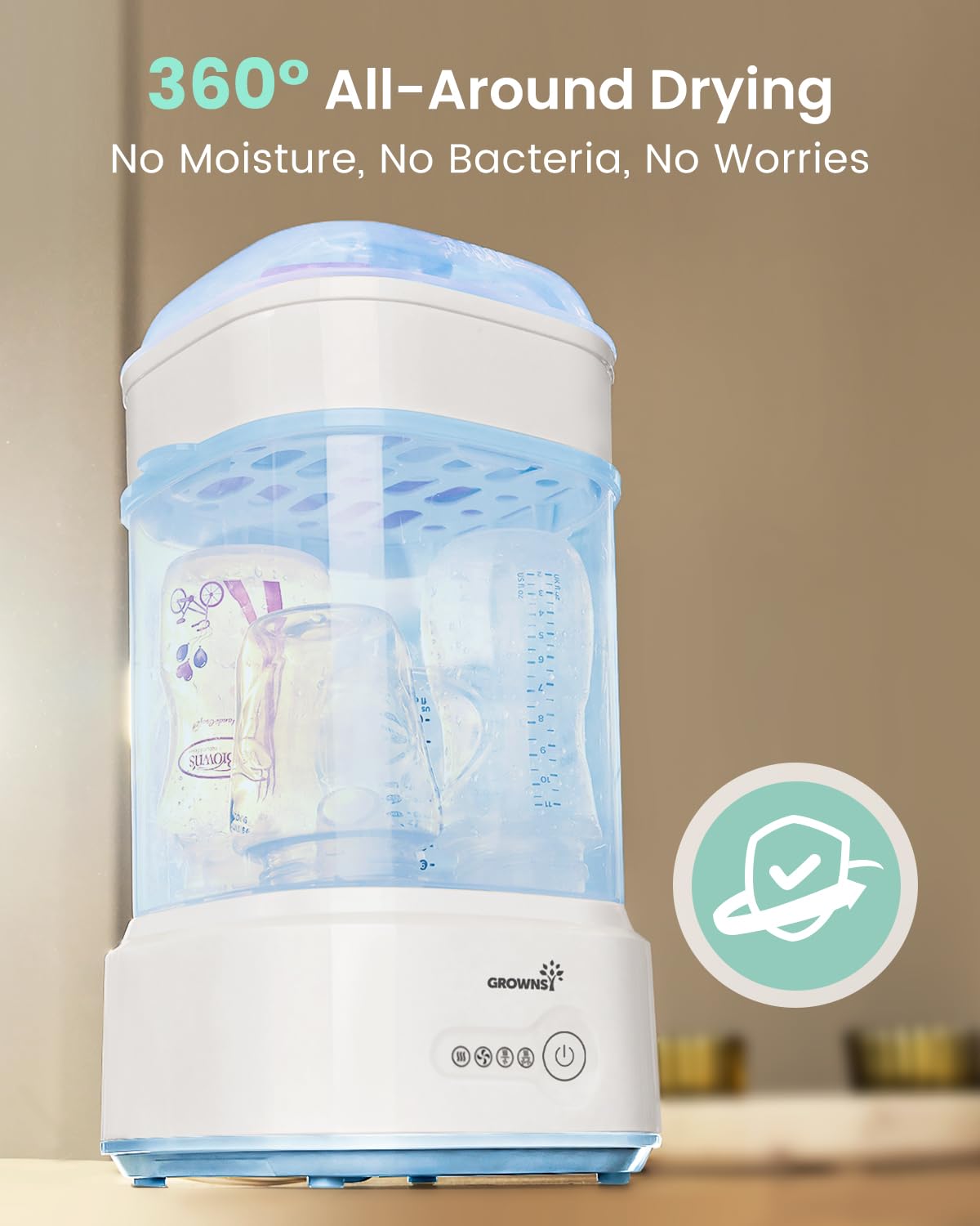 Grownsy Compact Baby Bottle Sterilizer and Dryer with Fast Sanitization