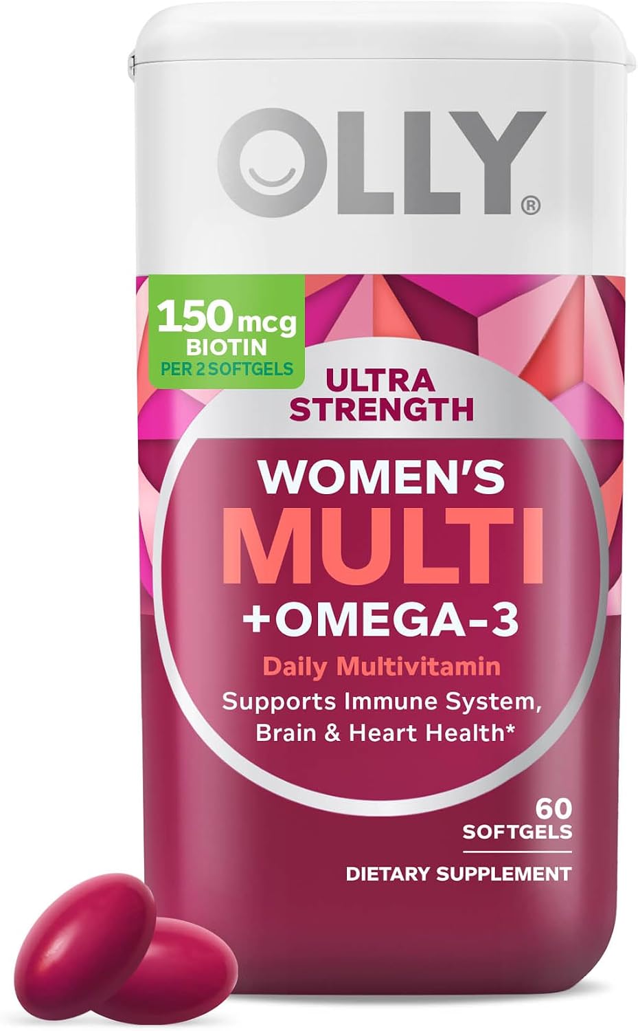 OLLY Ultra Strength Women's Multivitamin Softgels, Omega-3s - 60 Count