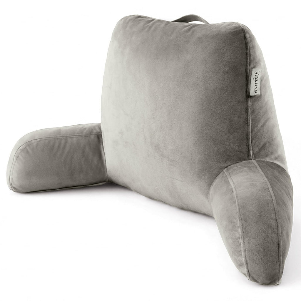 Reading Pillow with Adjustable Memory Foam,Adult Backrest with Arms, Back Pillow for Sitting in Bed with Washable Cover- Large, Gray