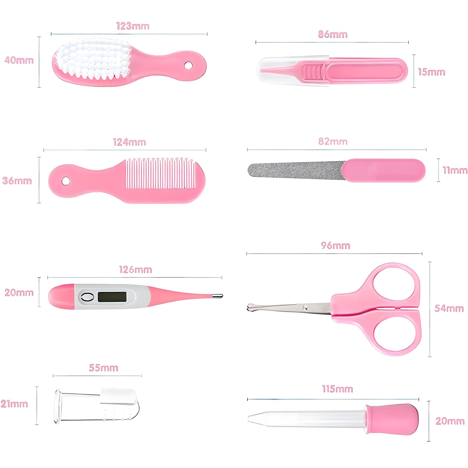 Baby Grooming Kit, Infant Safety Care Set with Hair Brush Comb Nail Clipper Nasal Aspirator,Baby Essentials Kit for Newborn Girls Boys (Grey White)