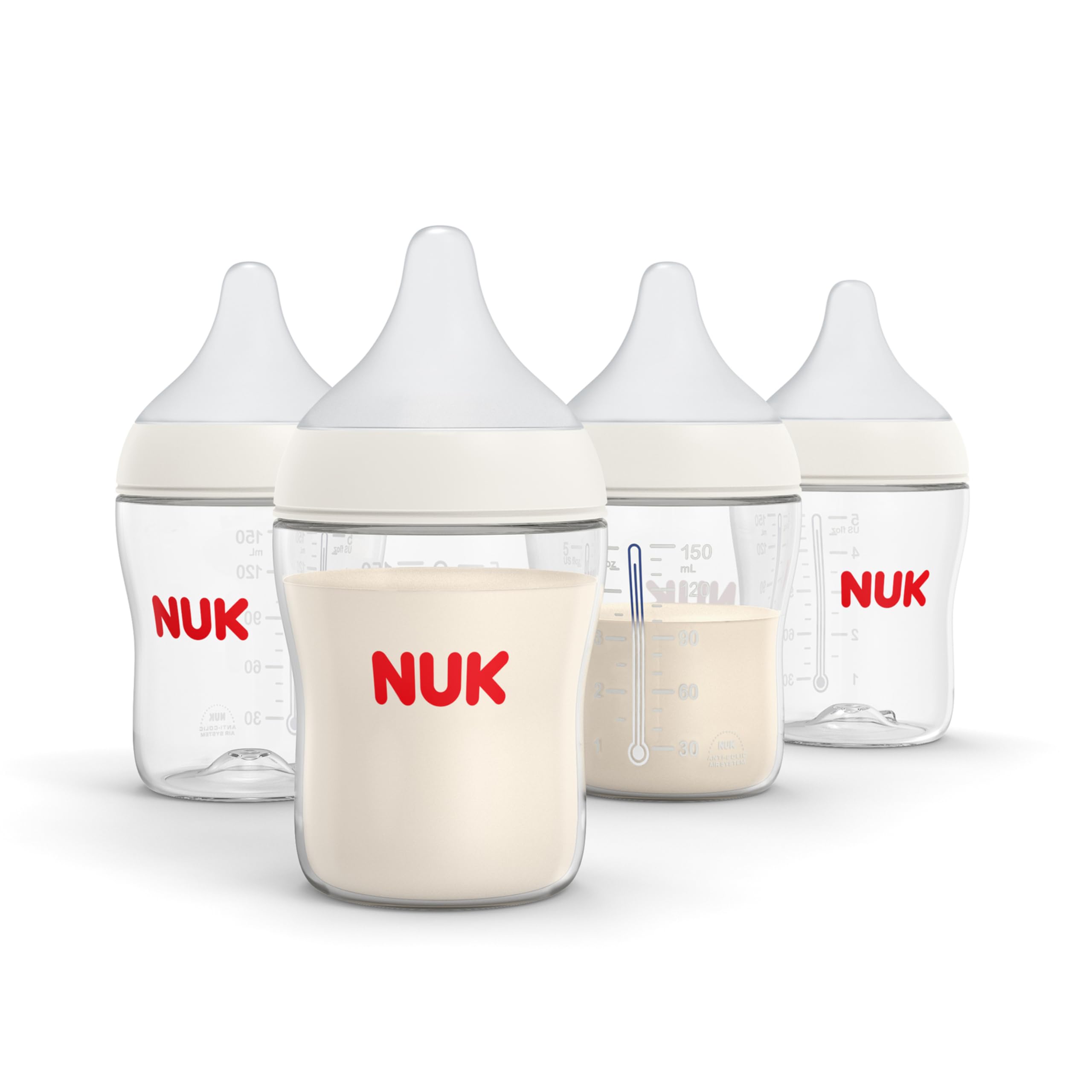 NUK Perfect Match Natural + Anti-Colic Bottle, 8 oz, 4 Pack