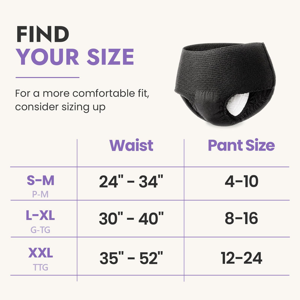 MOLLIS Disposable Period Underwear, Postpartum Panties, L/XL, Black, 8Ct