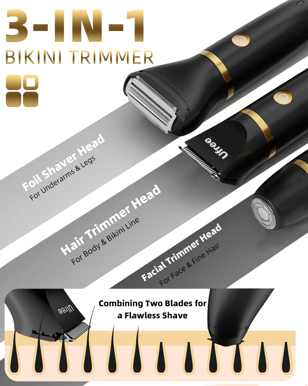 Ufree 3-in-1 Bikini Trimmer Electric Razors for Women, Gifts for Women