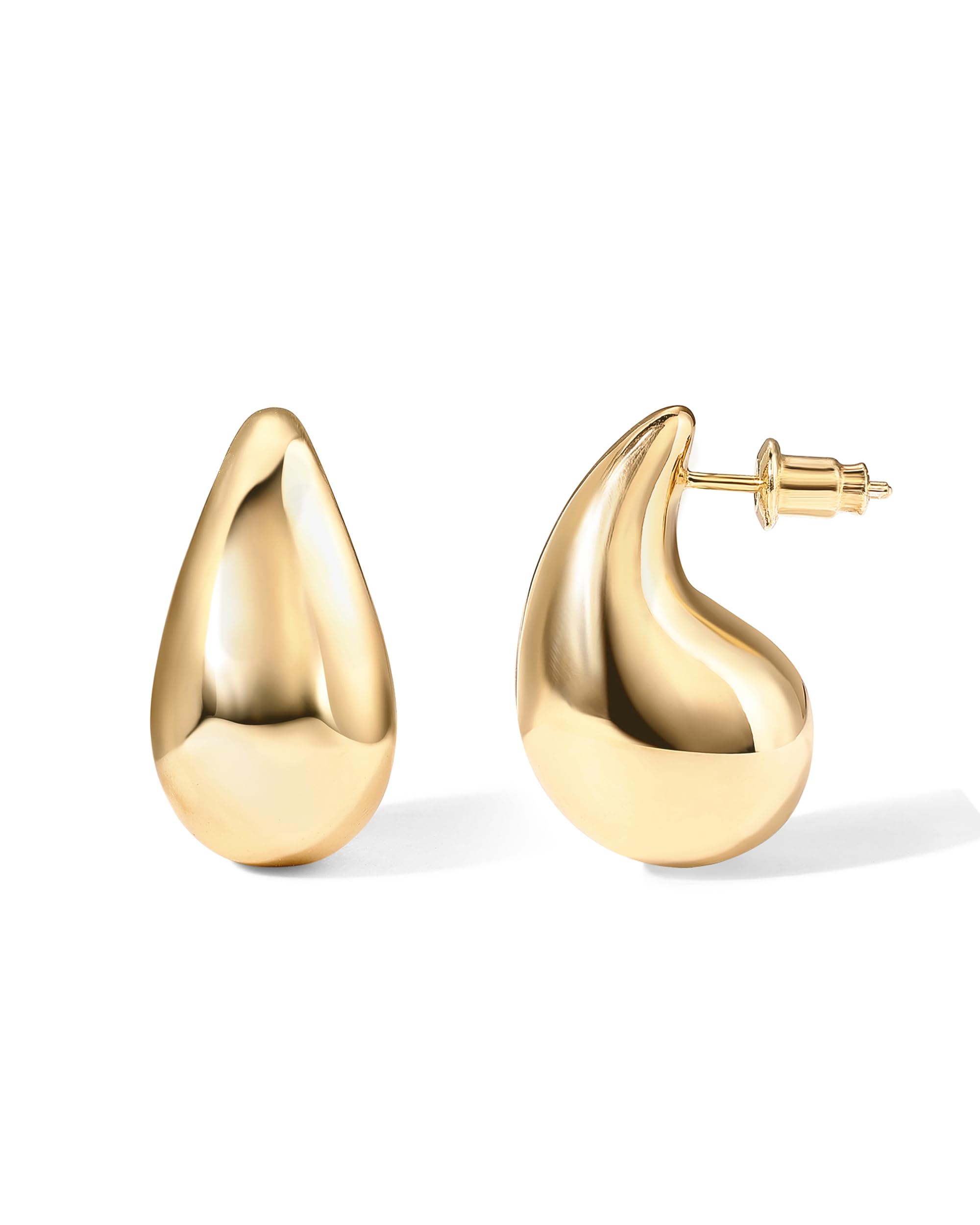 PAVOI 14K Gold Plated 925 Sterling Silver Post Teardrop Chunky Hoop Earrings - Lightweight Drop Earrings for Women - Designer Earring Trendy Jewelry