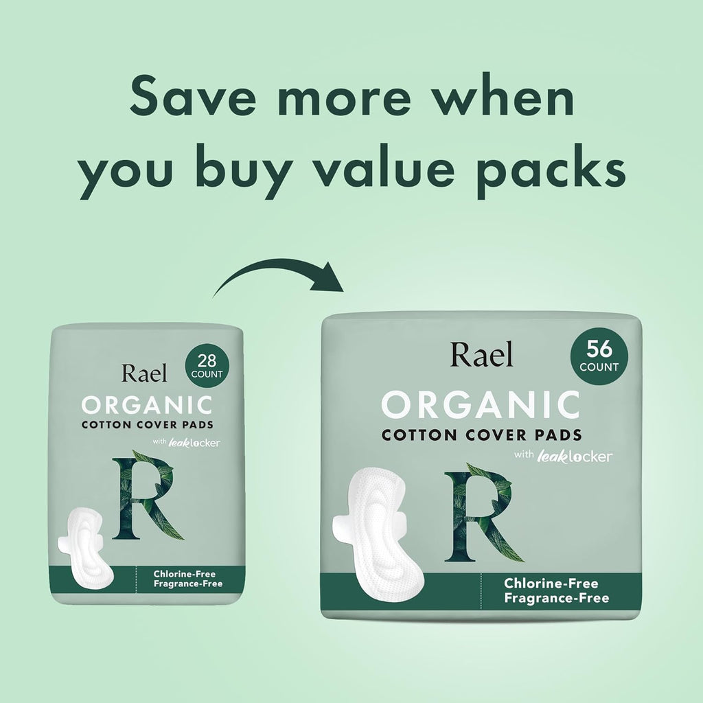 Rael Organic Cotton Cover Sanitary Pads for Women Moderate (Regular, 56 Ct)