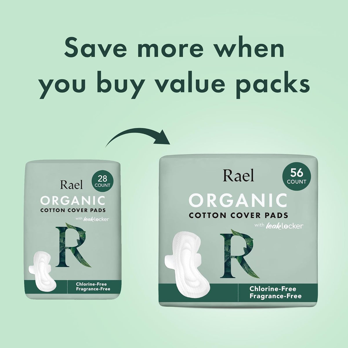 Rael Organic Cotton Cover Sanitary Pads for Women Moderate (Regular, 56 Ct)