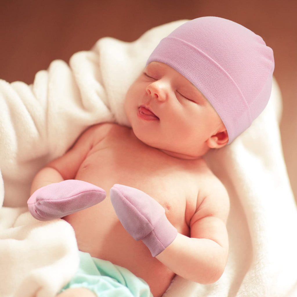 BQUBO Baby Hats and Mittens Infant Cotton Beanie Gloves No Scratch Set Newborn Hospital Hat for Boys Girls
