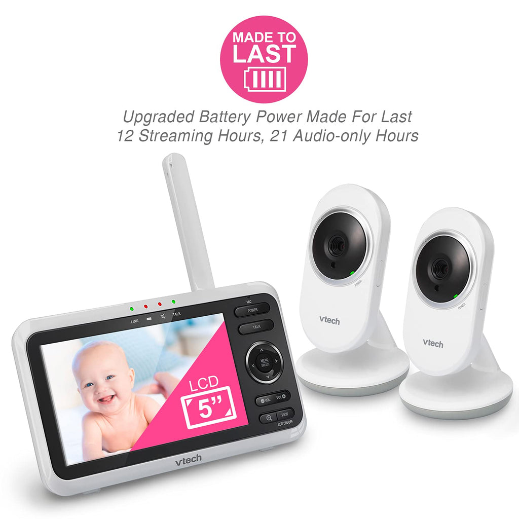 VTech Baby Monitor No WiFi – 19Hr Video Battery, 1000ft Range, Night Vision, Two-Way Talk, Temperature Sensor, Sound-Activated Screen, Lullabies | VM819