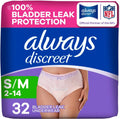 Always Discreet Adult Diapers for Women, Incontinence Underwear, Postpartum Essentials, Disposable Briefs, Max Absorbency, Bladder Leak Protection, Small/Medium, 32ct