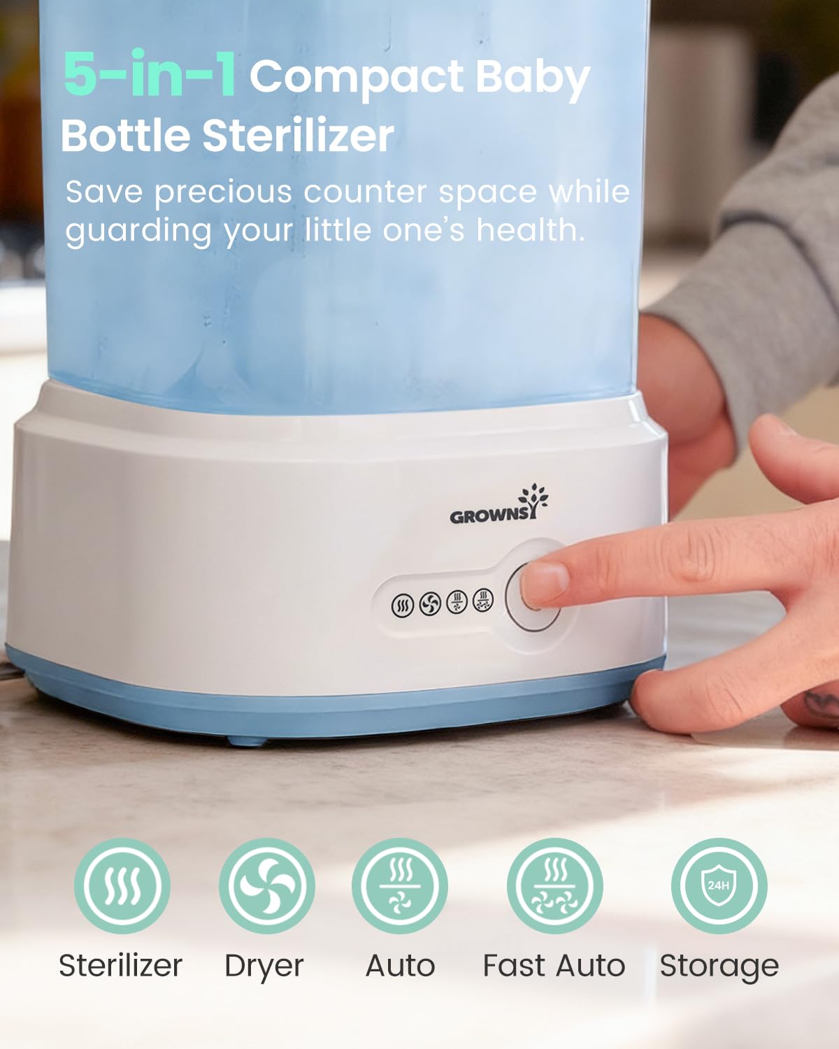 Grownsy Compact Baby Bottle Sterilizer and Dryer with Fast Sanitization