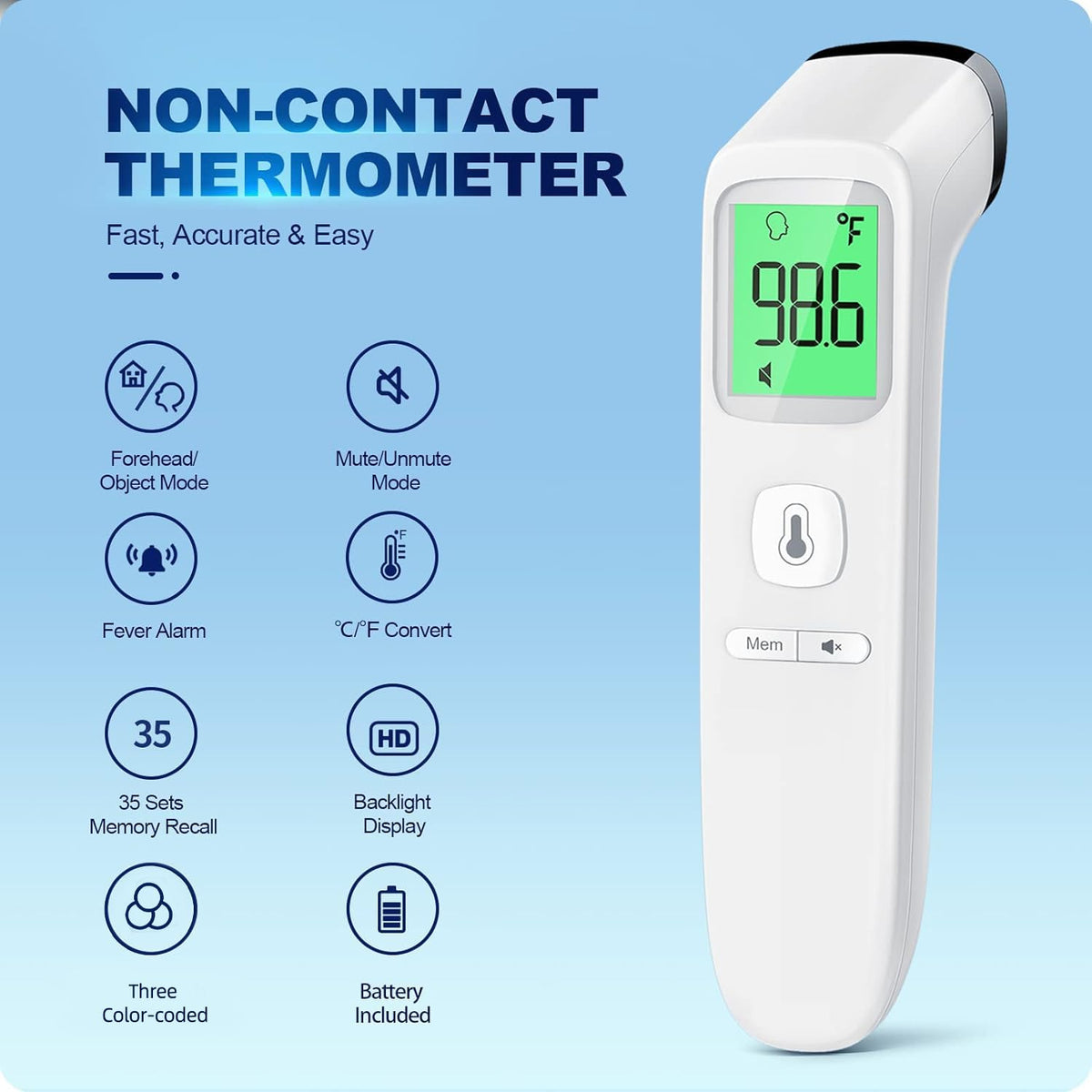 No-Touch Thermometer for Adults, Kids, Babies, 1-Sec Fast Accurate (Black)
