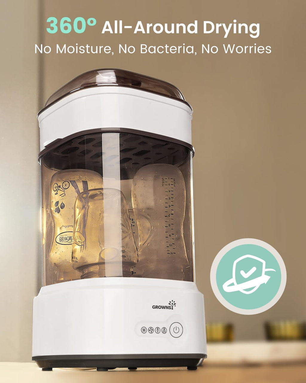 Grownsy Compact Baby Bottle Sterilizer and Dryer with Fast Sanitization