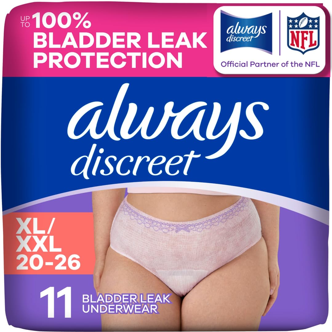Always Discreet Adult Diapers for Women, Incontinence Underwear, Postpartum Essentials, Disposable Briefs, Max Absorbency, Bladder Leak Protection, Small/Medium, 32ct