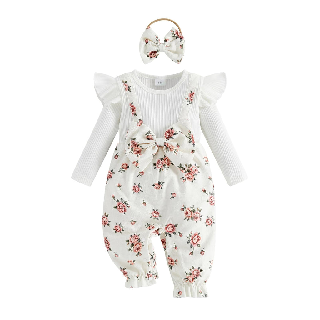 YINGISFITM Newborn Baby Girl Clothes Floral Romper Fack Two Piece Jumpsuit