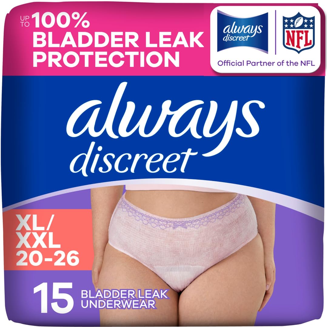 Always Discreet Adult Diapers for Women, Incontinence Underwear, Postpartum Essentials, Disposable Briefs, Max Absorbency, Bladder Leak Protection, Small/Medium, 32ct