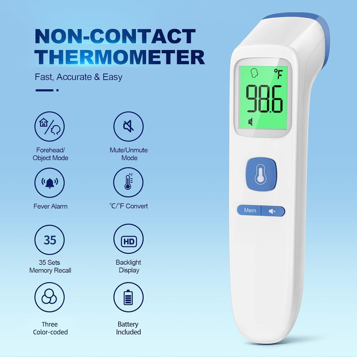 No-Touch Thermometer for Adults, Kids, Babies, 1-Sec Fast Accurate (Black)