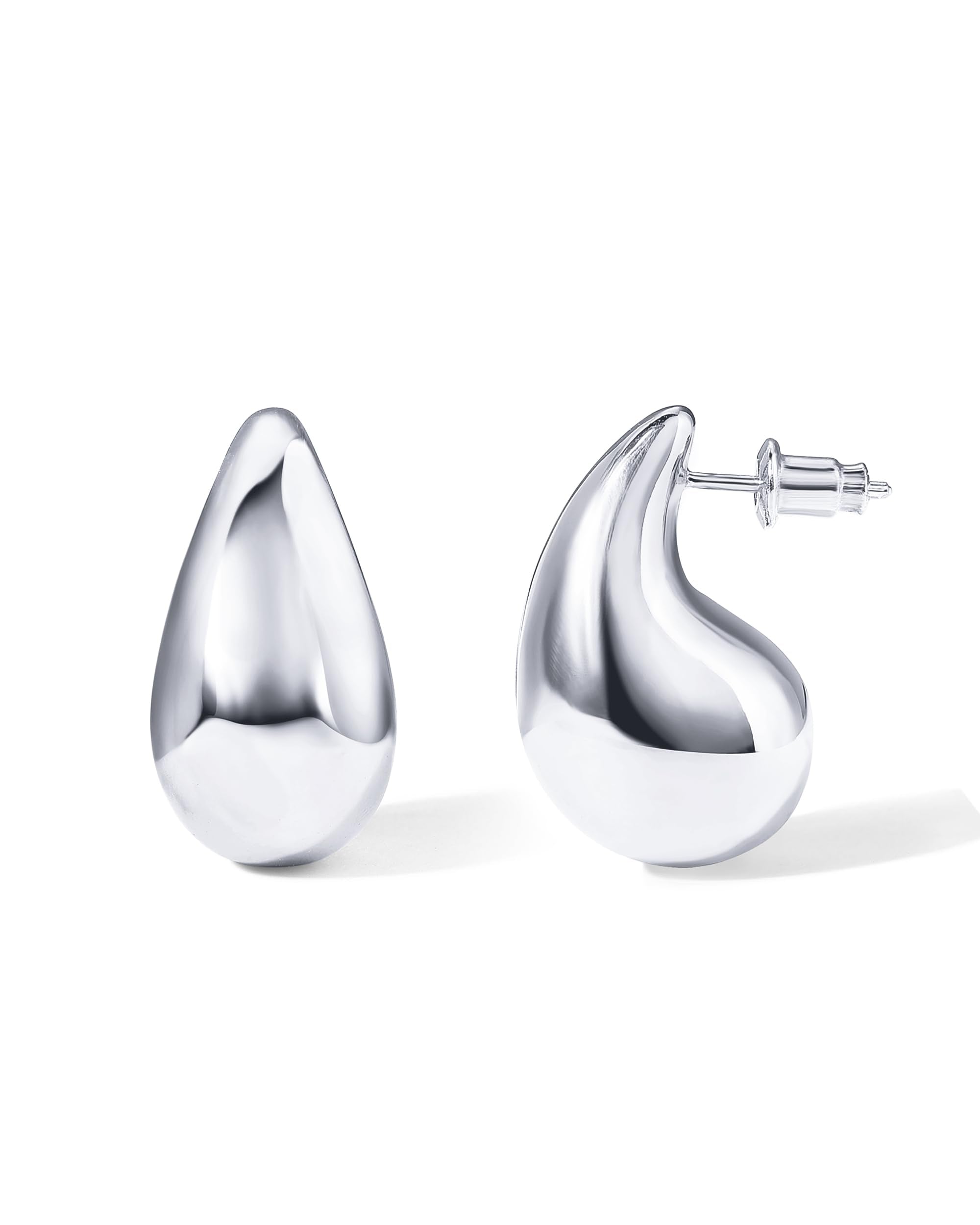 PAVOI 14K Gold Plated 925 Sterling Silver Post Teardrop Chunky Hoop Earrings - Lightweight Drop Earrings for Women - Designer Earring Trendy Jewelry
