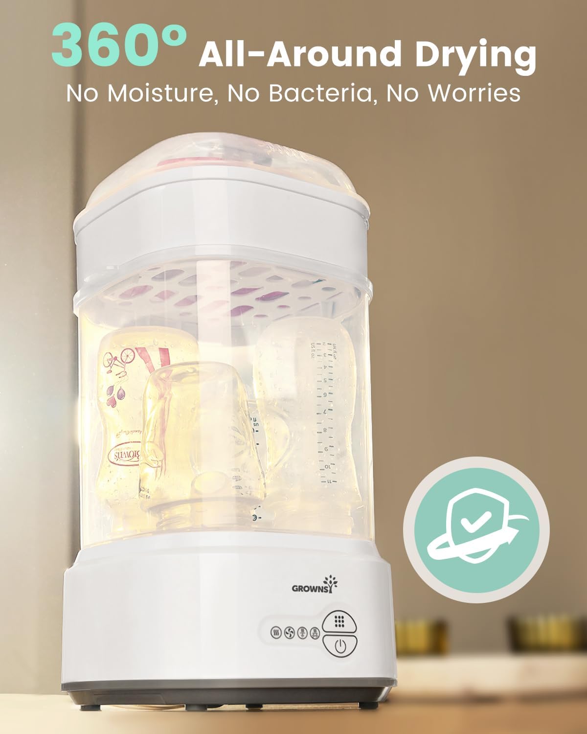 Grownsy Compact Baby Bottle Sterilizer and Dryer with Fast Sanitization