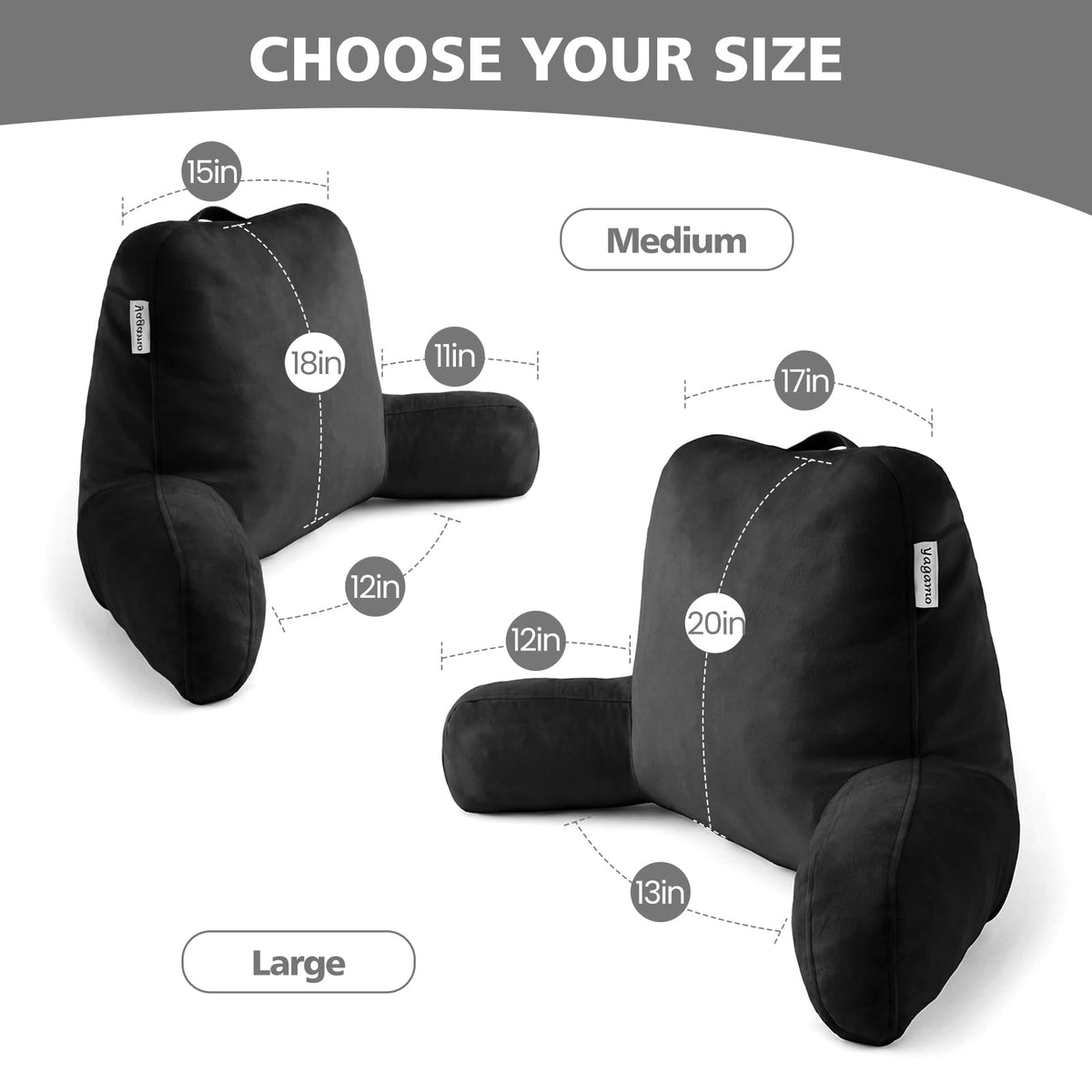 Reading Pillow with Adjustable Memory Foam,Adult Backrest with Arms, Back Pillow for Sitting in Bed with Washable Cover- Large, Gray