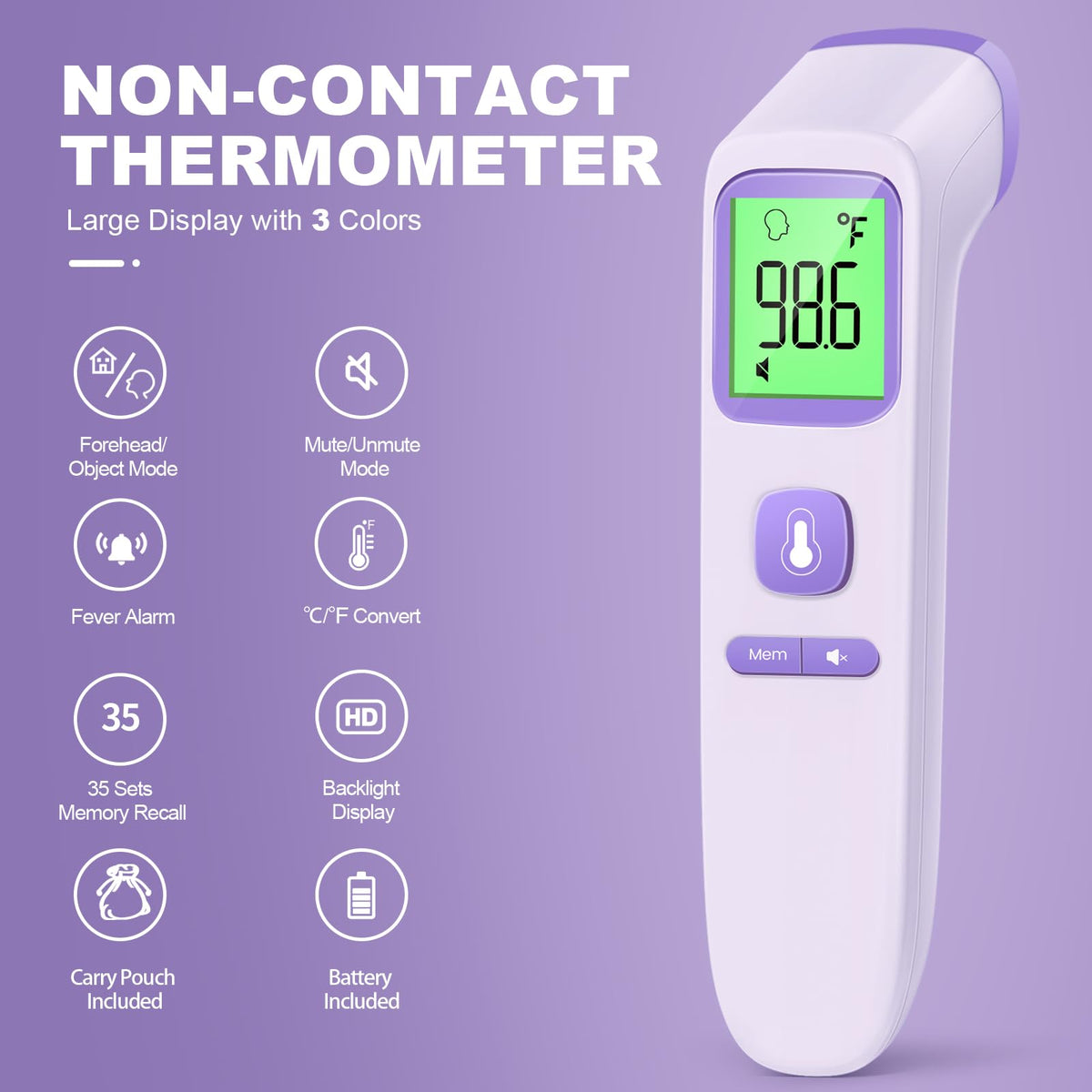 No-Touch Thermometer for Adults, Kids, Babies, 1-Sec Fast Accurate (Black)