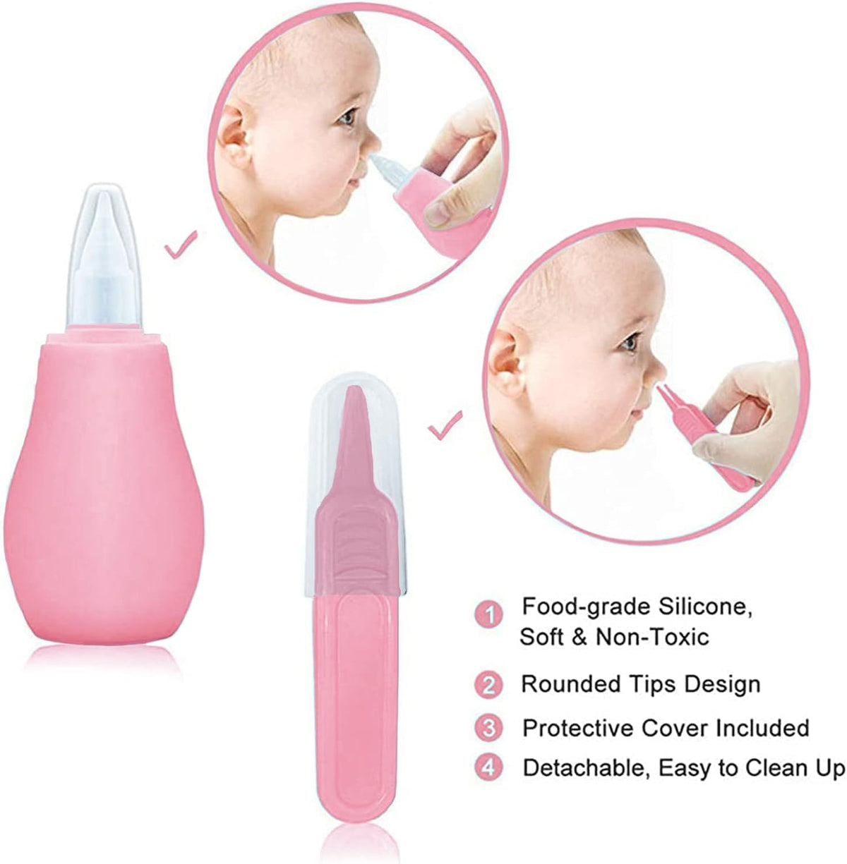 Baby Grooming Kit – Infant Safety Care Set with Hair Brush, Comb, Nail Clipper & Nasal Aspirator, Newborn Essentials (Pink)