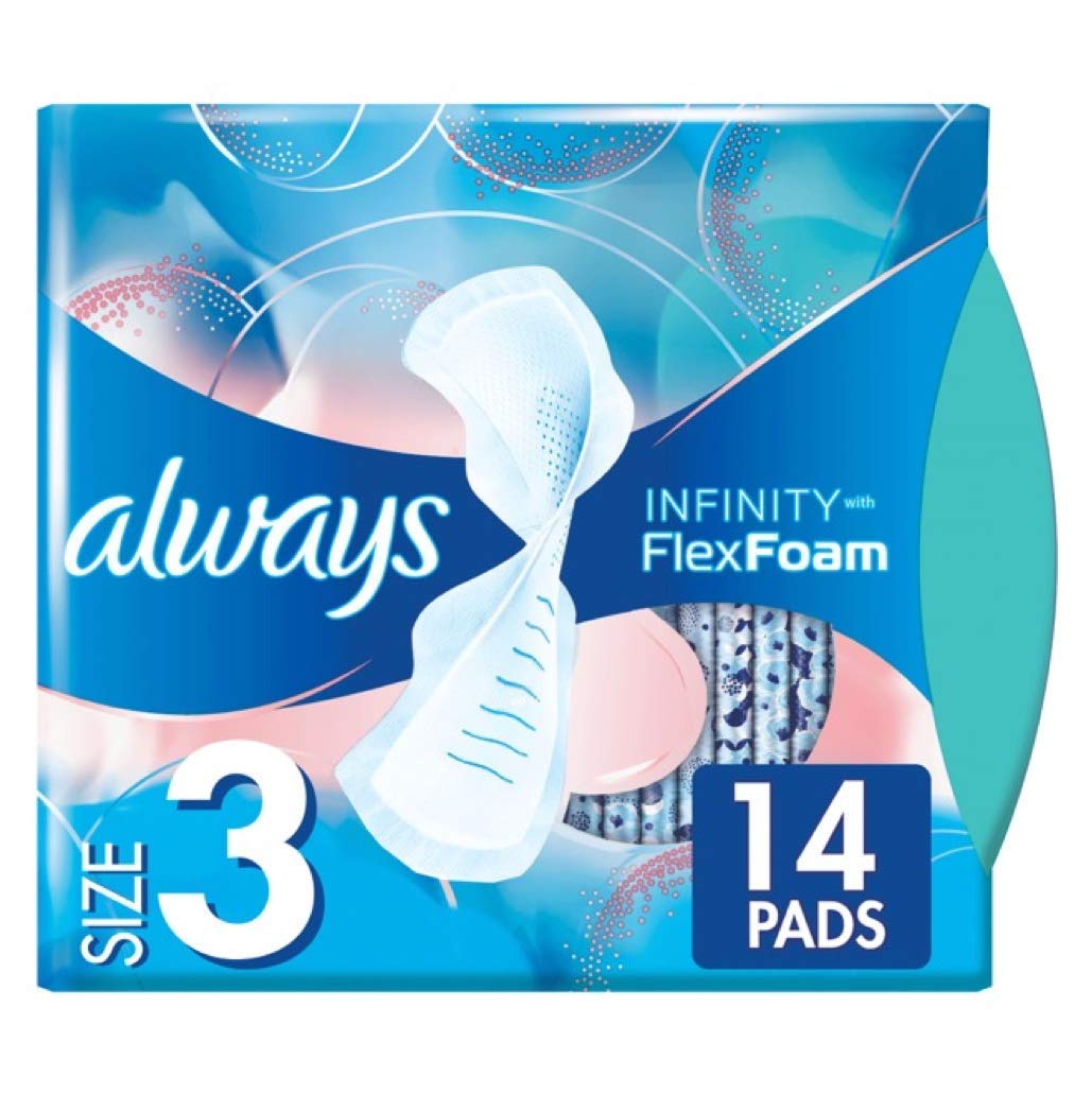 Always Infinity Feminine Pads for Women, Flexfoam Pads with Wings, Size 3, Extra Heavy Absorbency, Unscented, 84 Count (3 Packs of 28)